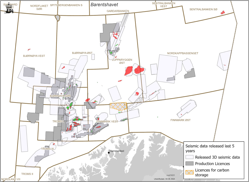 Large area with new released datasets in the Barents Sea